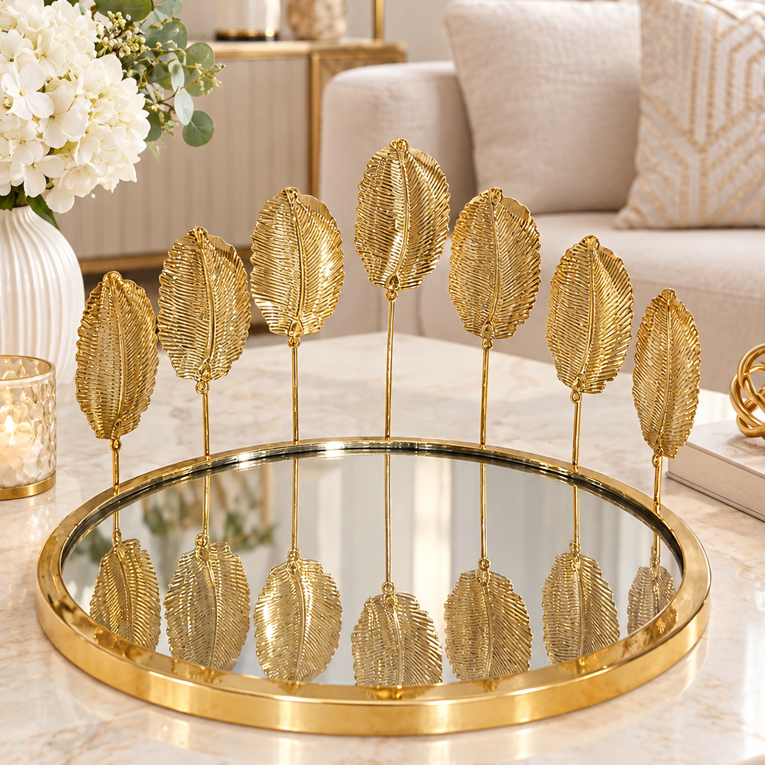 Luxury Leaf Mirror Tray