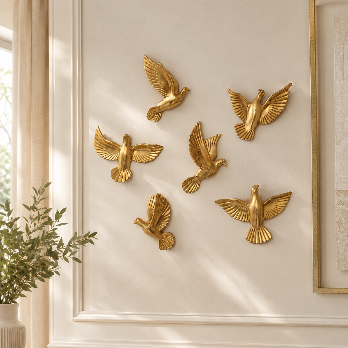 Resin Sparrow Birds Wall Hanging 6 Pcs Set