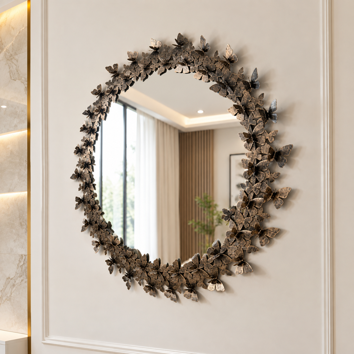 Elegant Black White Butterfly Mirror