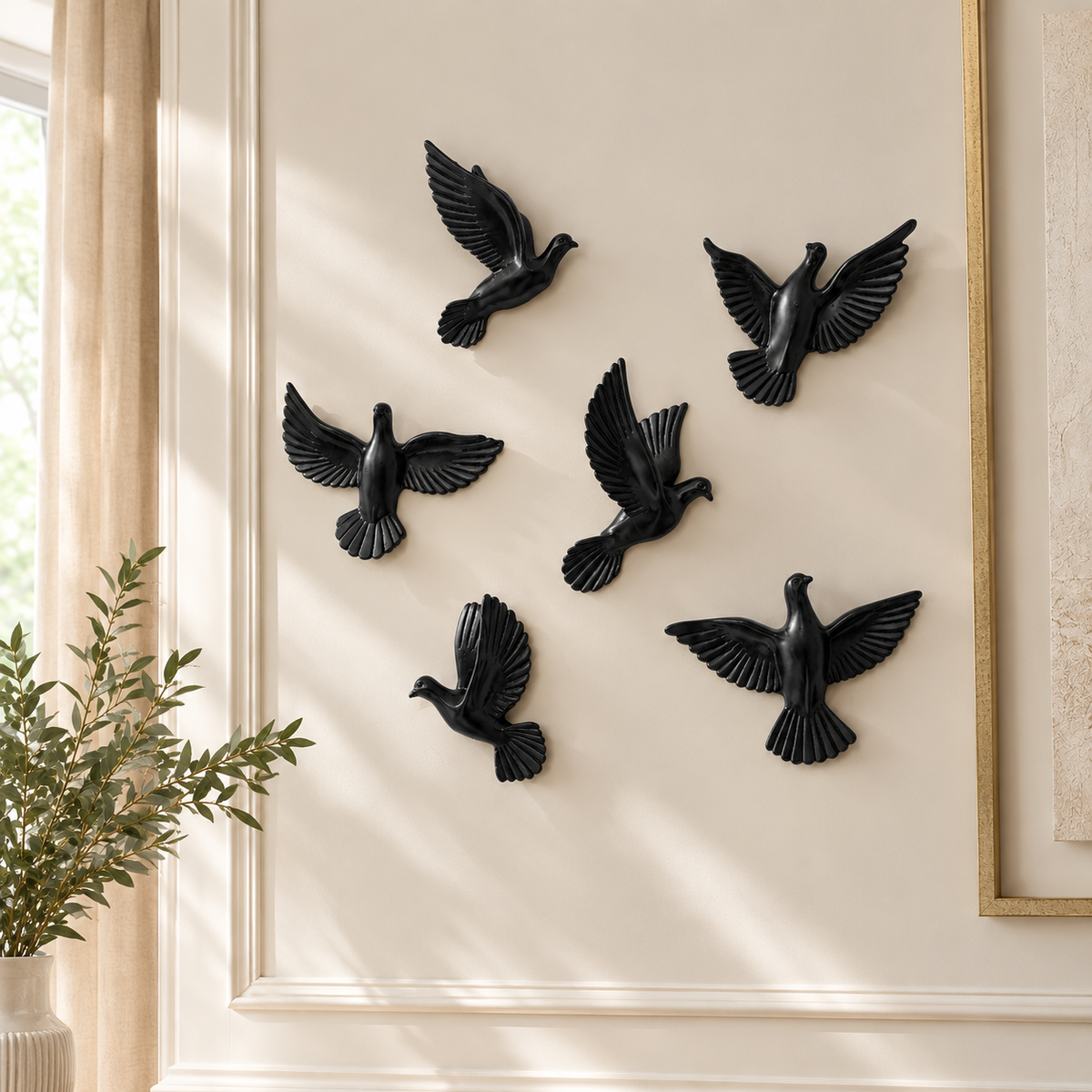 Resin Sparrow Birds Wall Hanging 6 Pcs Set